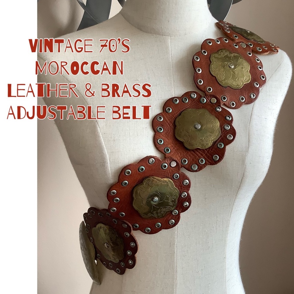 70s Moroccan Leather & Brass Adjustable Belt